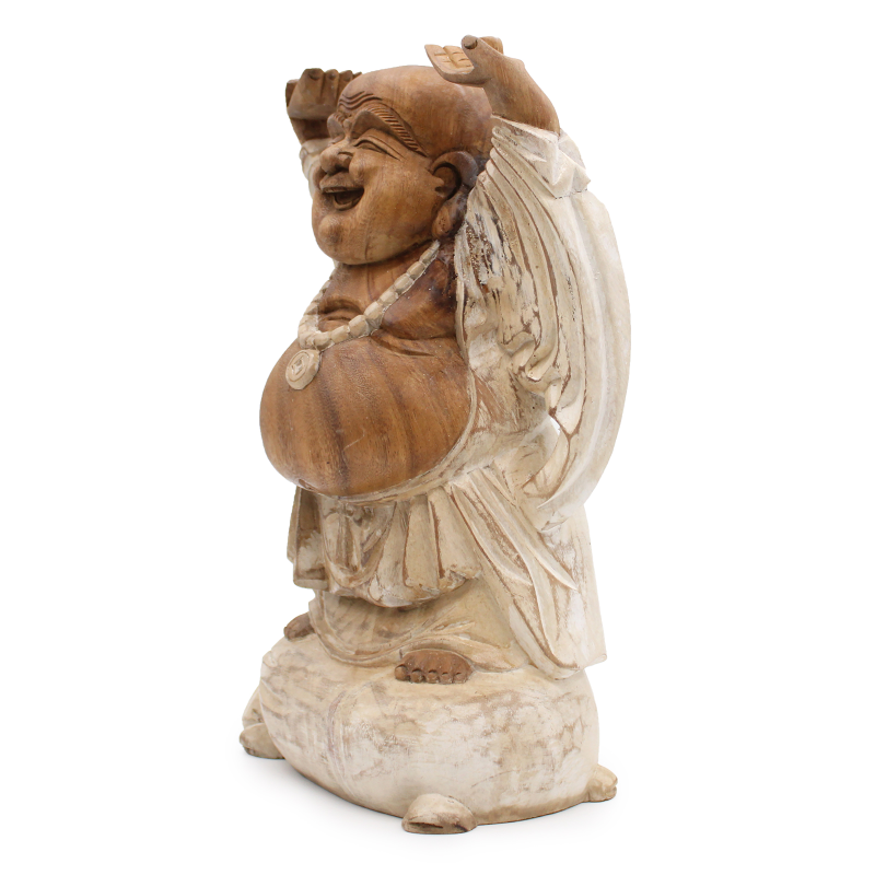 Statue de Bouddha en bois de suar massif 40 cm, mains levées, sculptée main à Bali