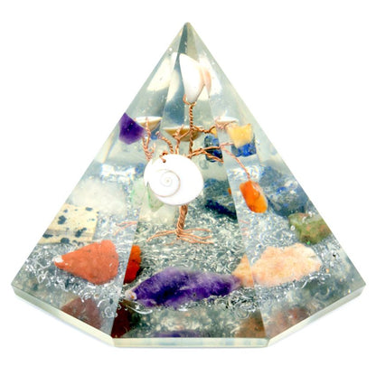 Pyramide en orgonite à sept faces avec arbre en fil de cuivre, 90 mm