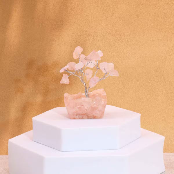 Mini arbre de quartz rose sur base orgonite, 15 pierres