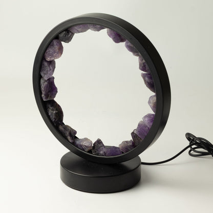 Lampe Halo en Améthyste Brute – Cercle Lumineux USB
