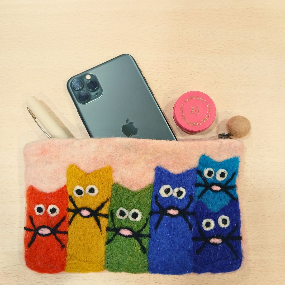 Lot de 3 Trousses en Feutre – Chats Curieux