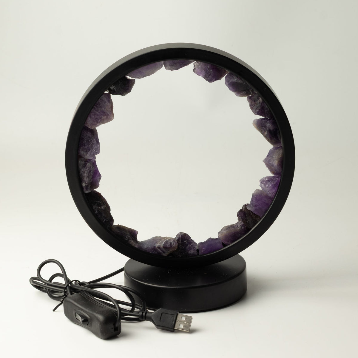Lampe Halo en Améthyste Brute – Cercle Lumineux USB