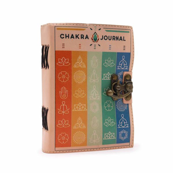 Carnet à couverture imprimée, sept bandes de couleur des chakras et leurs symboles