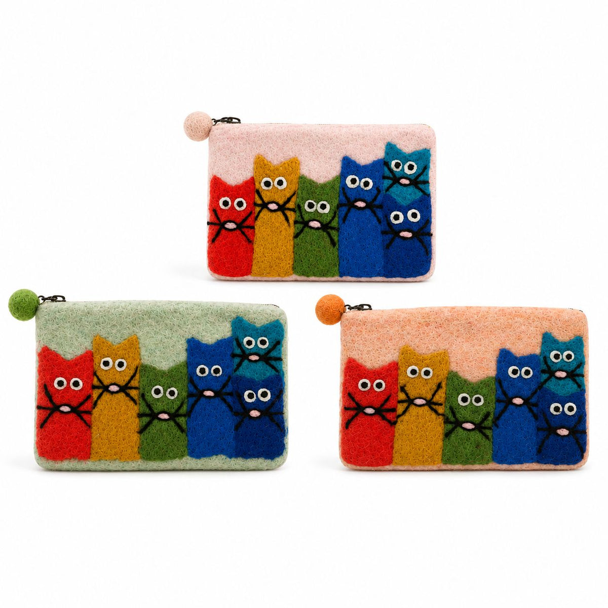 Lot de 3 Trousses en Feutre – Chats Curieux