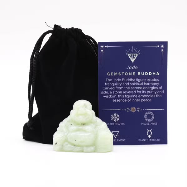 Bouddha rieur sculpté en jade avec pochette et carte, 5 cm