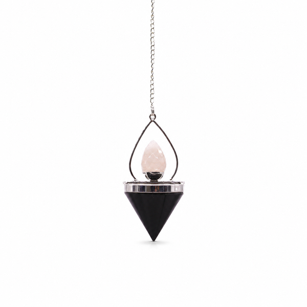 Pendule lanterne à cage métallique ajourée, agate noire et quartz rose