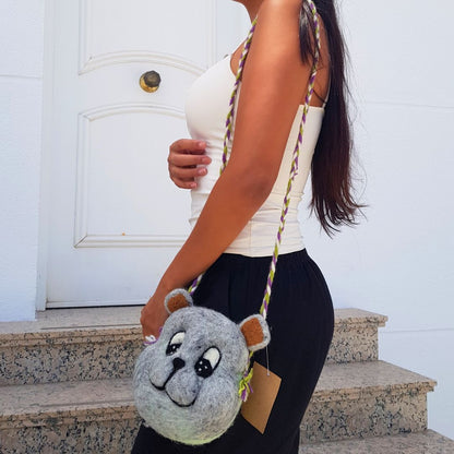 Petit Sac en Feutre Ours – Bandoulière en Perles