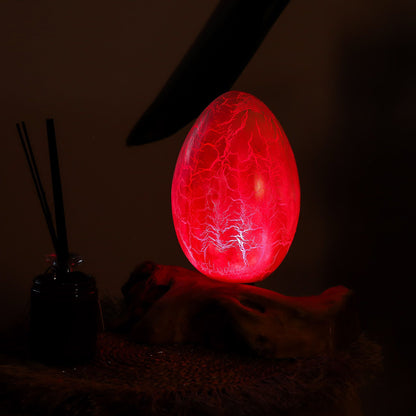 Lampe en Bois Flotté Œuf de Feu – Abat-jour Verre Craquelé Orange