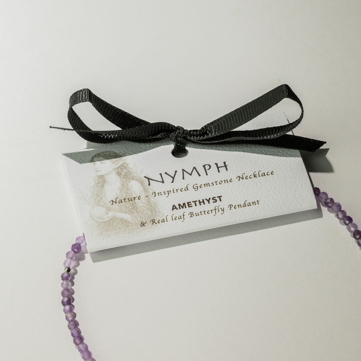Collier Améthyste – Pendentif Papillon en Véritable Feuille