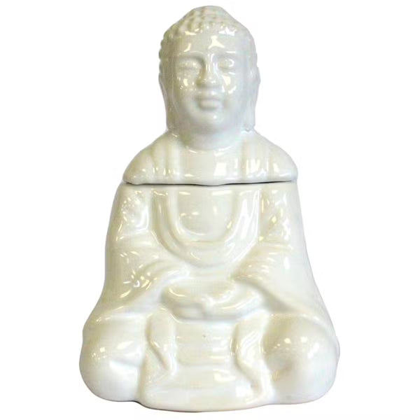 Brûle-parfum Bouddha assis en céramique émaillée blanche