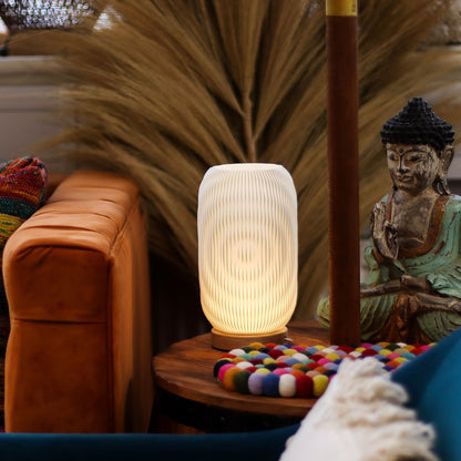 Lampe de Chevet Colonne Torsadée – Veilleuse USB-C à Socle Bois
