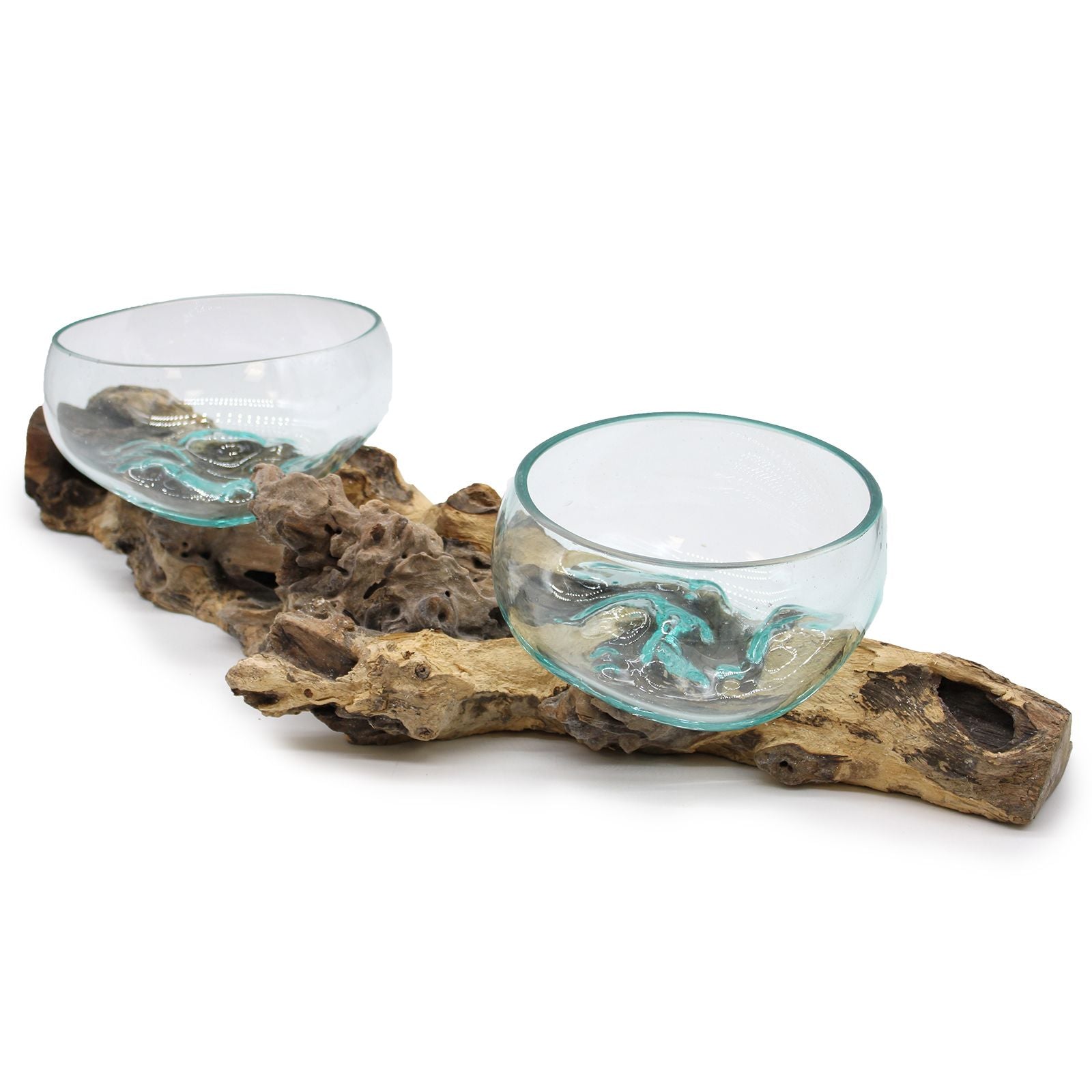 Grande pièce double de 70 cm en verre coulé sur racine de bois