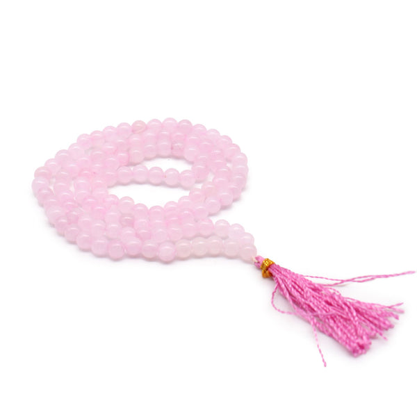 Mala de 108 perles de quartz rose avec perle de tête et pompon