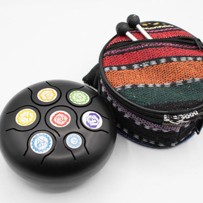 Tongue drum en acier 14 cm noir avec les sept couleurs de chakra