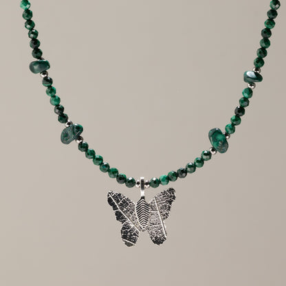 Collier Malachite – Pendentif Papillon en Véritable Feuille