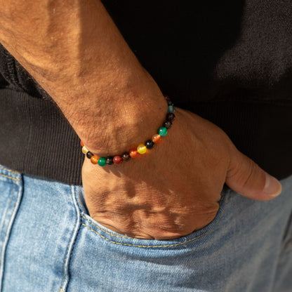 Bracelet Jade Arc-en-Ciel Perles 6 mm – Élastique, 17 cm