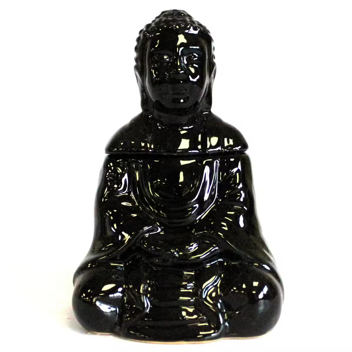 Brûle-parfum Bouddha assis en céramique émaillée noire