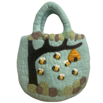 Sac en Feutre Arbre & Ruche – Feutré à l'Eau, 35 × 27 cm