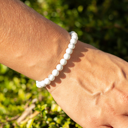 Bracelet Howlite Blanche Perles 6 mm – Élastique, 17 cm