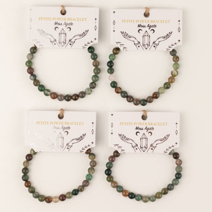 Bracelet Agate Mousse Perles 6 mm – Élastique, 17 cm