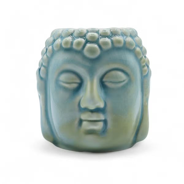 Brûle-parfum tête de Bouddha en céramique émaillée bleu céladon