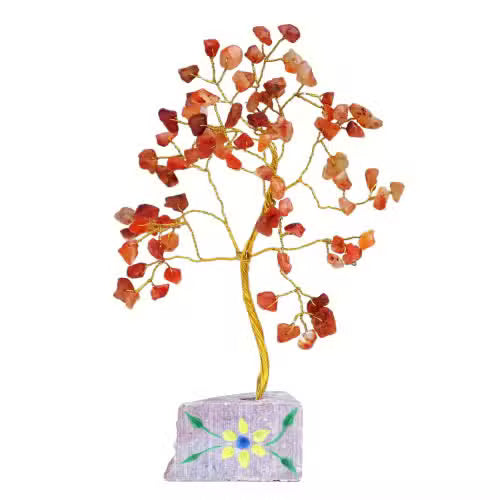 Arbre de cornaline sur socle de pierre naturelle, 160 pierres