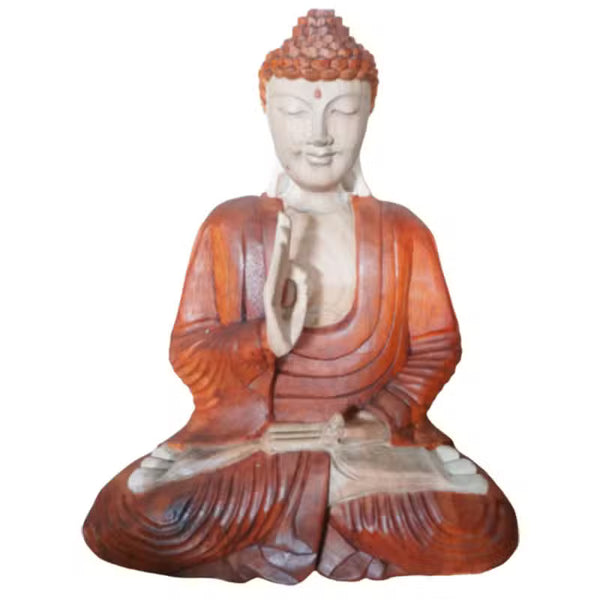 Bouddha en bois de suar, geste de l'enseignement, 40 cm