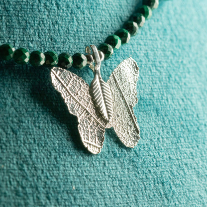 Collier Malachite – Pendentif Papillon en Véritable Feuille