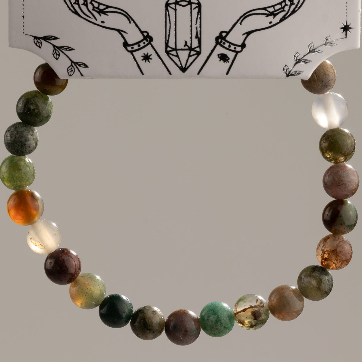 Bracelet Agate Mousse Perles 6 mm – Élastique, 17 cm