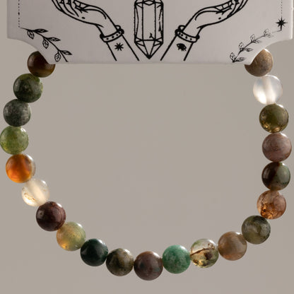 Bracelet Agate Mousse Perles 6 mm – Élastique, 17 cm