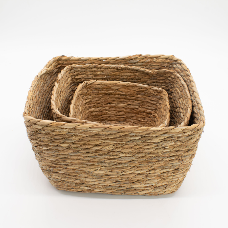 Set de 3 paniers carrés en jonc de mer tressé, 33, 25 et 20 cm