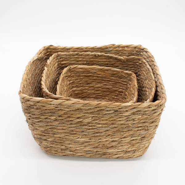 Set de 3 paniers carrés en jonc de mer tressé, 33, 25 et 20 cm