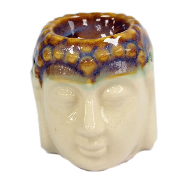 Brûle-parfum tête de Bouddha en céramique ivoire et menthe
