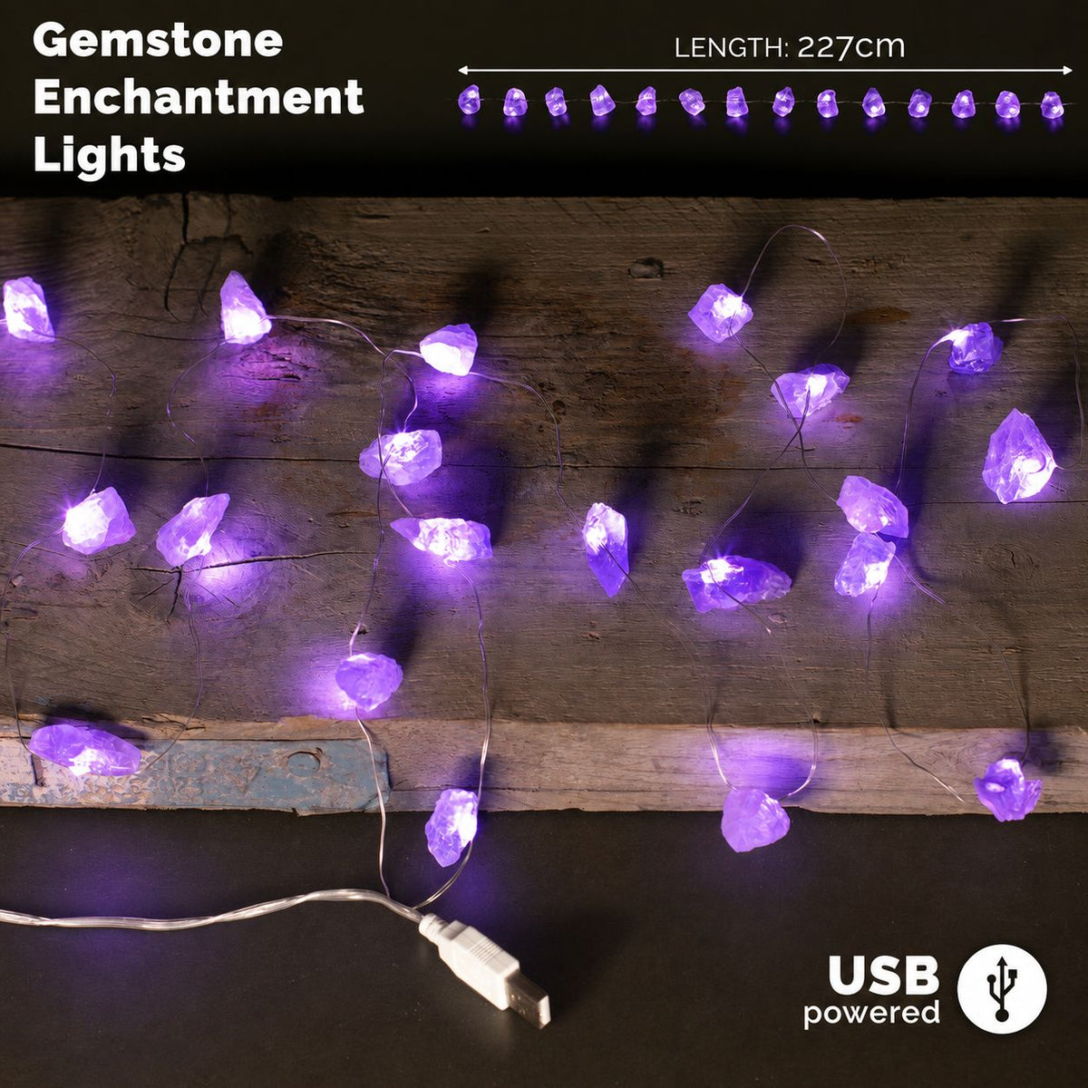 Guirlande Lumineuse en Améthyste – Pierres Naturelles, 2,27 m USB