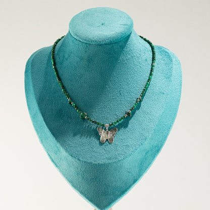 Collier Malachite – Pendentif Papillon en Véritable Feuille