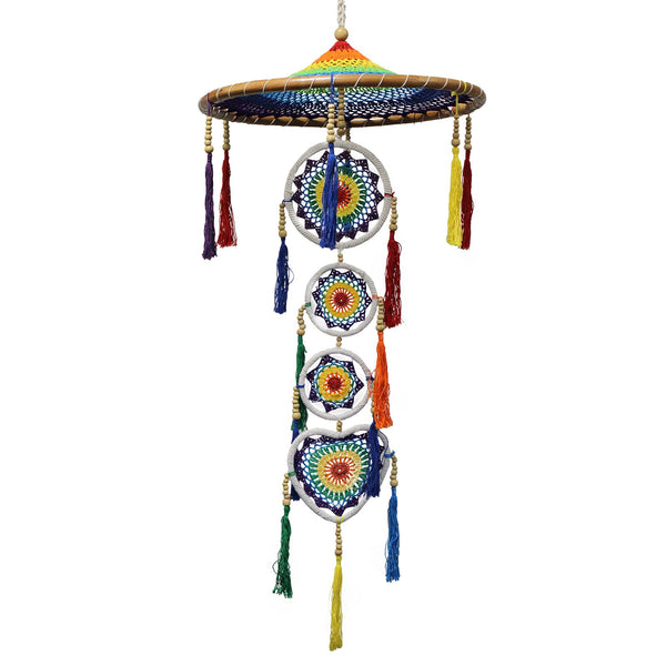 Grand attrape-rêves 120 cm en fils de coton aux couleurs vives