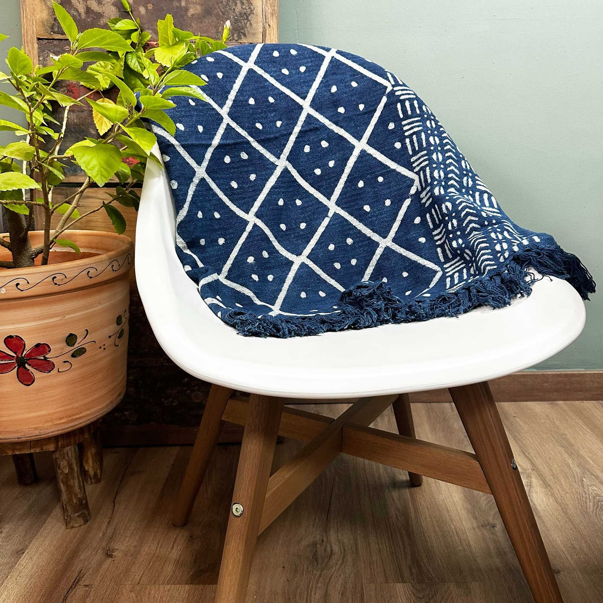 Couverture indigo faite main, motif losanges Heerak