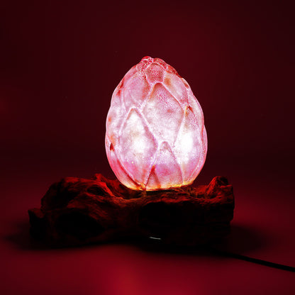 Lampe en Bois Flotté Fleur de Lotus – Abat-jour Verre Craquelé