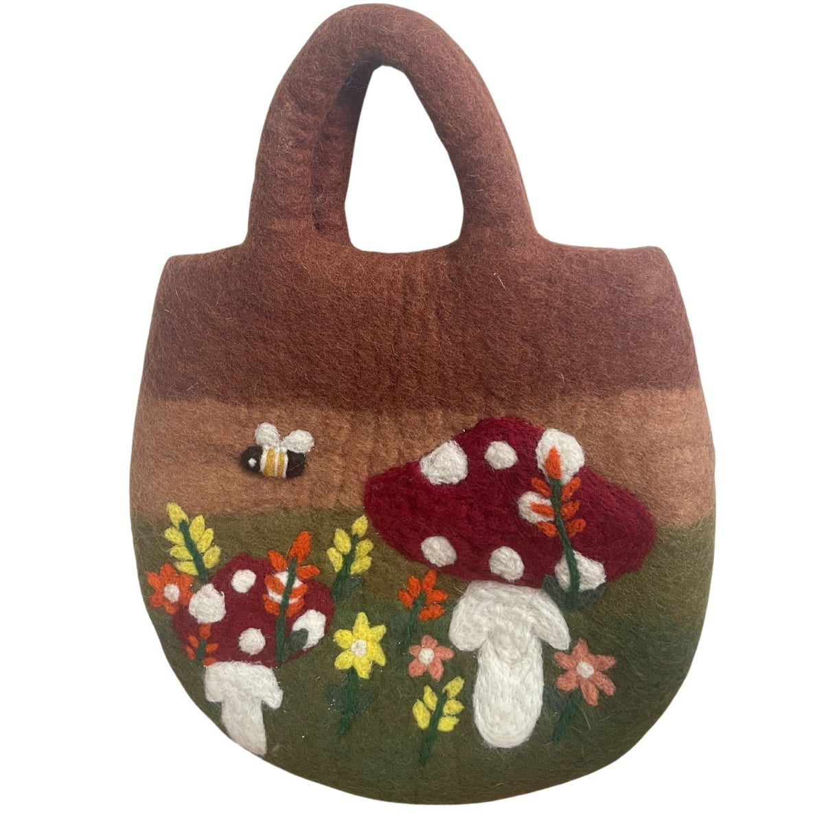 Sac en Feutre Jardin de Champignons – Feutré à l'Eau, 35 × 27 cm
