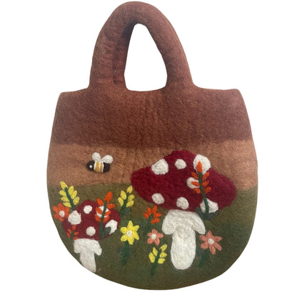 Sac en Feutre Jardin de Champignons – Feutré à l'Eau, 35 × 27 cm