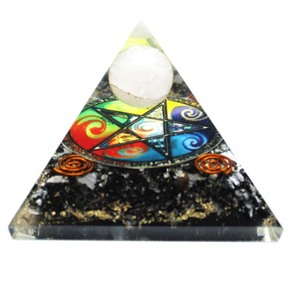 Pyramide en orgonite noire avec pentagramme métallique, 70 mm
