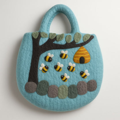 Sac en Feutre Arbre & Ruche – Feutré à l'Eau, 35 × 27 cm