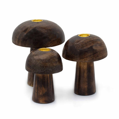 Porte-Encens Champignons – Trio en Bois Sculpté, 10, 9 & 8 cm