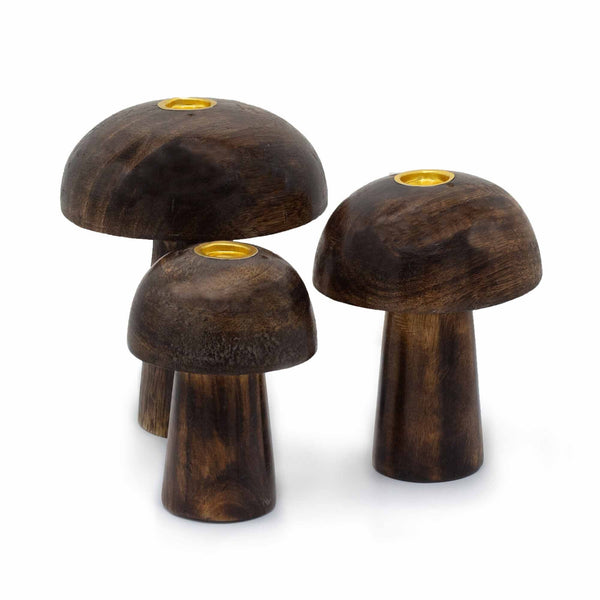 Porte-Encens Champignons – Trio en Bois Sculpté, 10, 9 & 8 cm