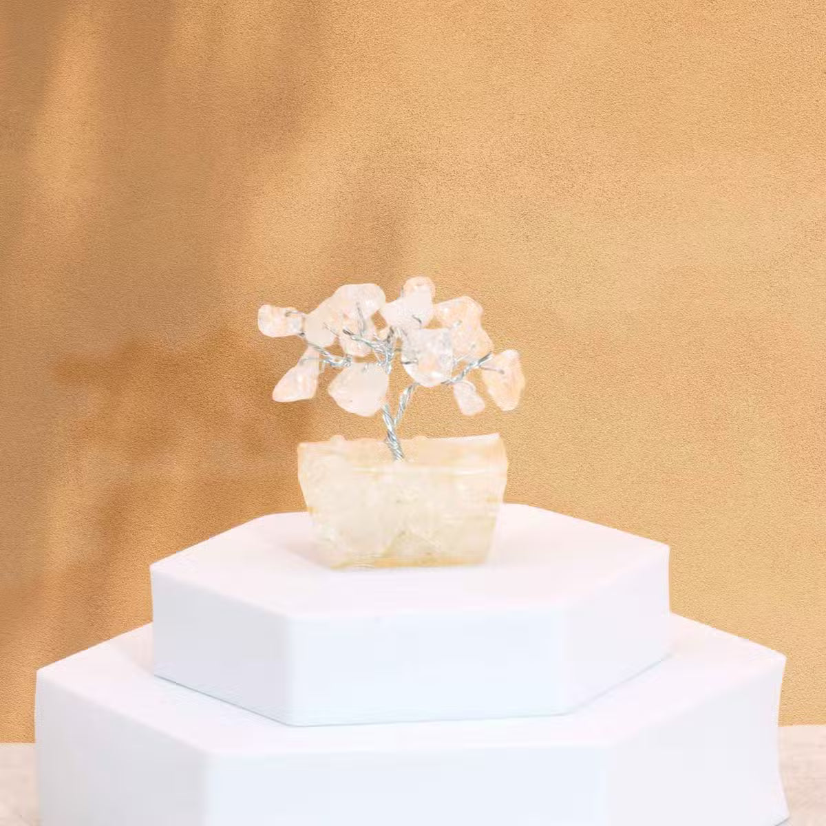 Mini arbre de cristal de roche sur base orgonite, 15 pierres