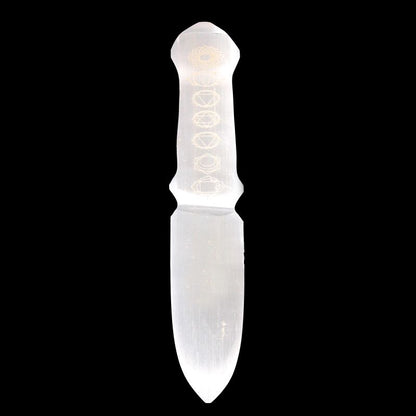 Couteau de rituel en sélénite chakras vu en entier