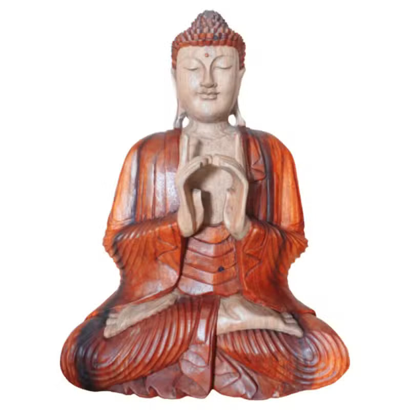 Bouddha aux deux mains levées en bois de suar massif, 60 cm