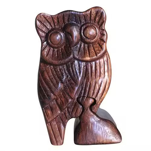 Boîte-puzzle en bois sculpté de Bali en forme de hibou