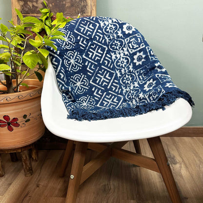 Couverture indigo faite main, motif rayures Desi