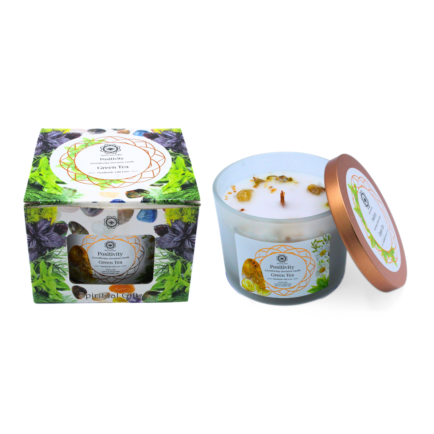Bougie Parfumée Pierre Précieuse – Arbre Vert Positivité au Thé Vert (256 g)